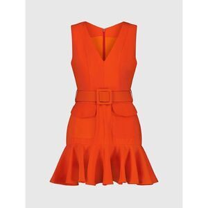 Mac Duggal SLEEVELESS CREPE MINI DRESS WITH BELT AND FRONT POCKETS New NWT